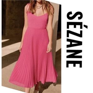 SEZANE Sz US 4/FR 36 Pink Pleated Nissa Tie Shoulder Sundress Dress